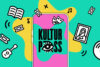 Smartphone mit Wording Kulturpass und Grafikelementen der Kulturbranche